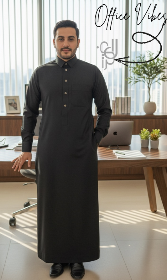 Premium SAUDI Jubba | THOBE – Shirt Collar (Black)